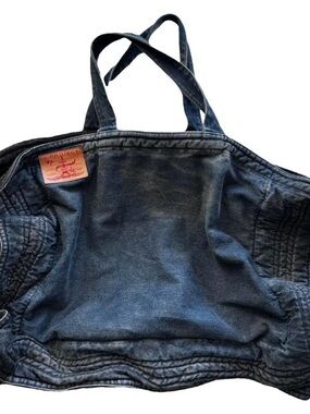Y/Project Cabas Maxi wire bag in vintage blue denim. integrated pliable wires
